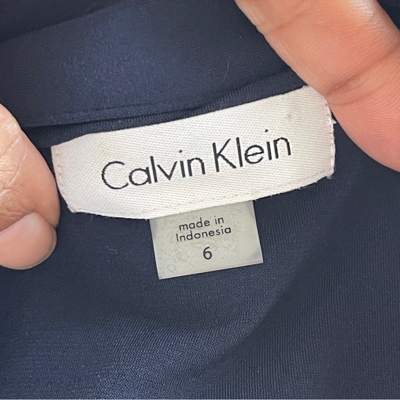 CALVIN KLEIN | Navy Blue Button Down Roll Tab Sleeve Dress Sz 6 - Picture 7 of 8